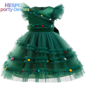 HESPER Kids Green Elf Performance Show Fancy Princess Dress Birthday Formal Baby Girls Christmas Tree Tulle Dresses for Party - Product Image 1