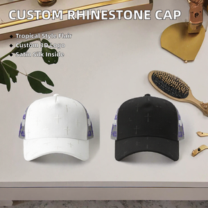 Casquette de baseball personnalisée en satin doublé de soie avec strass, broderie 3D, 5 panneaux, logo personnalisé, casquettes en daim, Gorras, casquette noire gothique - Product Image 2