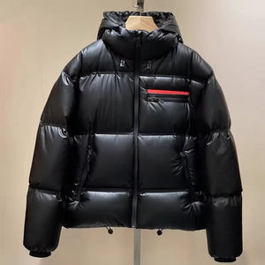 Manteau d'hiver pour homme, noir, à capuche, fermeture éclair, décontracté, épais, imperméable, 90% duvet, coupe classique - Product Image 1
