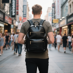 Produttore personalizzato elegante stile Trendy da uomo nero coccodrillo goffrato modello in finta pelle PU vegana zaino per Laptop zaino per uomo - Product Image 2