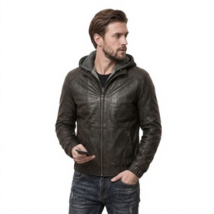 Chaqueta Varsity de Piel de Oveja para Hombre, Cálida, Casual, con Cierre, Cuello Camisero, Teñido Liso, Transpirable, Resistente al Viento, Ecológica, para Primavera - Product Image 4