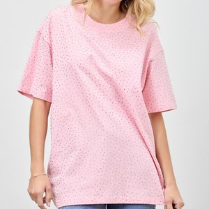 <span class=keywords><strong>T</strong></span>-<span class=keywords><strong>shirt</strong></span> décontracté ample à col rond et manches courtes pour <span class=keywords><strong>femme</strong></span>, tricoté, <span class=keywords><strong>couleur</strong></span> unie, respirant, écologique, orné de strass, idéal pour l'é<span class=keywords><strong>t</strong></span>é - Product Image 2