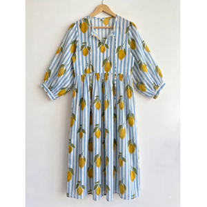 Pink Stripe Maxi <b>Dress</b> for <b>Women</b> | <b>Lemon</b> Print Summer Holiday <b>Dress</b> with Relaxed Fit Resort Style Casual Travel Outfit - Product Image 2