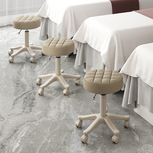 Silla de Barbero Rodante Ajustable, Silla de Estilismo para Salón, Asiento Hidráulico de Cuero PU con Respaldo para Salón de Belleza - Product Image 2