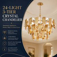 Lustre en cristal personnalisé à 24 lumières, 3 niveaux, moderne, grand, rond, pour hall d'hôtel, villa, hall d'entrée, escalier
