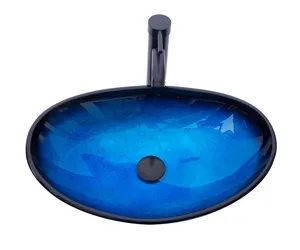 Renkli banyo lavabo sanat tasarım kasesi oval cam lavabo fabrika çin Hangzhou