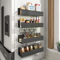Support de rangement magnétique multifonctionnel en acier inoxydable pour réfrigérateur Punching Spice Side Hanging Wall Kitchen Organizer Sundries