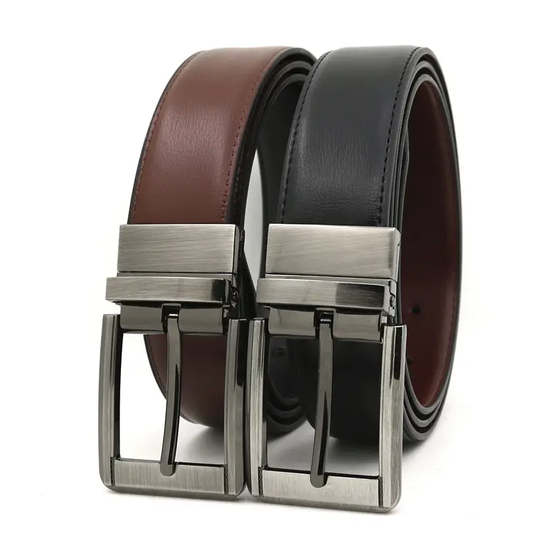 New Men's Pin Buckle Belt Alloy Rotating Buckle Reversible Belts For Men Genuine Leather Belt wholesale OEM Factory