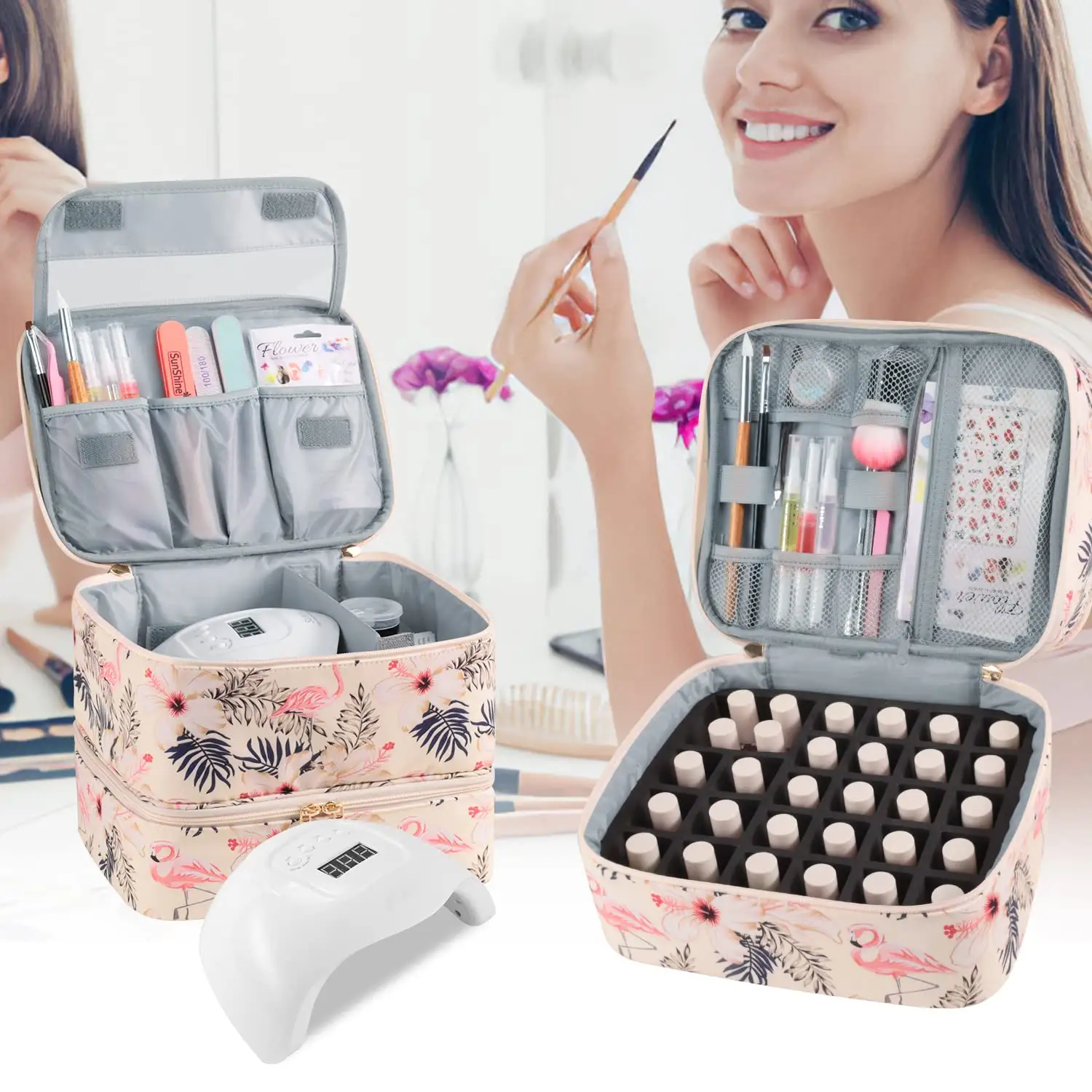 Sac de rangement double pour vernis à ongles Sac de manucure portable pour vernis à ongles