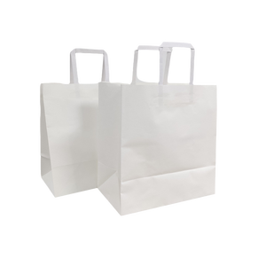 Eco-friendly Flat Handle Kraft White Take Away Paper <b>Bag</b> With Custom Logo Printing - Product Image 2