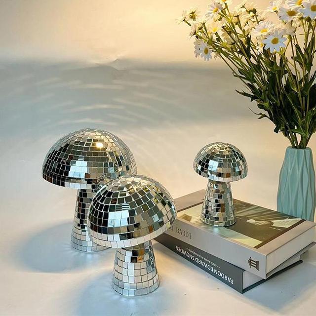 Ychon  Cute and Minimalist Style Mushroom Disco Ball Mushroom Disco Ball Mirror Glass Laser Paper Mushroom Ornaments