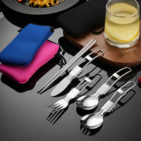 Ensemble de couteau, fourchette et cuillère pliables pratiques pour le camping en plein air, cuillère à salade, vaisselle de voyage pour le camping