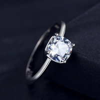 Ailmay Basic Square Clear Zirconia Finger Ring 925 Sterling Silver For Women Girl Dazzling Statement Hypoallergenic Jewelry