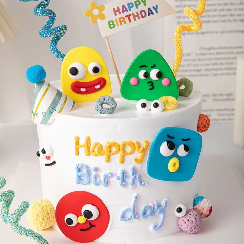 Dekorasi memanggang kue permen karet lembut ekspresi bahagia warna permen kue pesta ulang tahun anak pemasok ujung kue