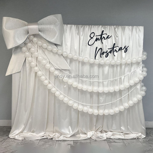 Décorations de fond de scène de mariage romantiques, guirlande de perles blanches suspendue, <span class=keywords><strong>grand</strong></span> nœud géant, rideau de perles en mousse - Product Image 1
