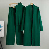 Ensemble de 3 pièces tendance pour femmes, cardigan, survêtement, manteau, ensemble de pantalon en tricot, mode vintage, abaya, pull, tenue