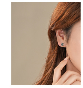 S925 Sterling Silver Round Black <b>Onyx</b> Bezel Set Stud <b>Earrings</b> Minimalist Classic Trendy Daily Fine Jewelry For Women And Men - Product Image 2