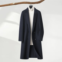 Manteau d'hiver pour homme, long et épais, coupe-vent, décontracté, en laine, noir, grande taille, style pardessus