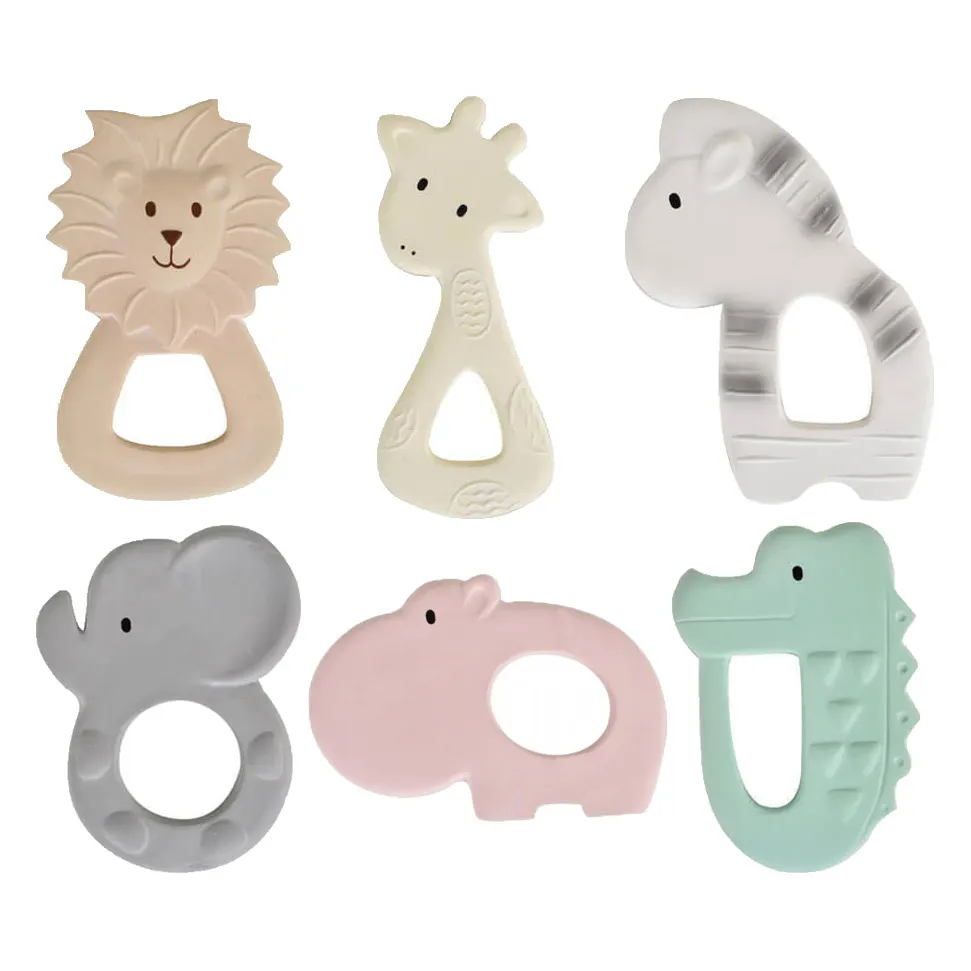 6 개월 뜨거운 teether 100% 천연 고무 이빨 실리콘 teether 씹는 흔들리는 아기 장난감