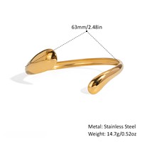 Bracelet manchette ouvert irrégulier tendance en acier inoxydable plaqué or 18 carats, motif goutte d'eau, hypoallergénique, cadeau idéal