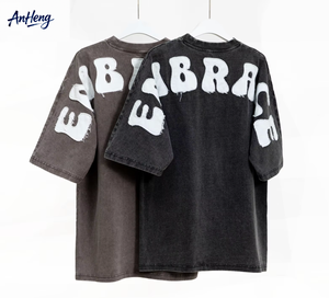 Camiseta de hombre vintage de algodón 100% de alto gramaje, cuello bajo, manga corta, transpirable, con lavado ácido, a bajo precio. - Product Image 1