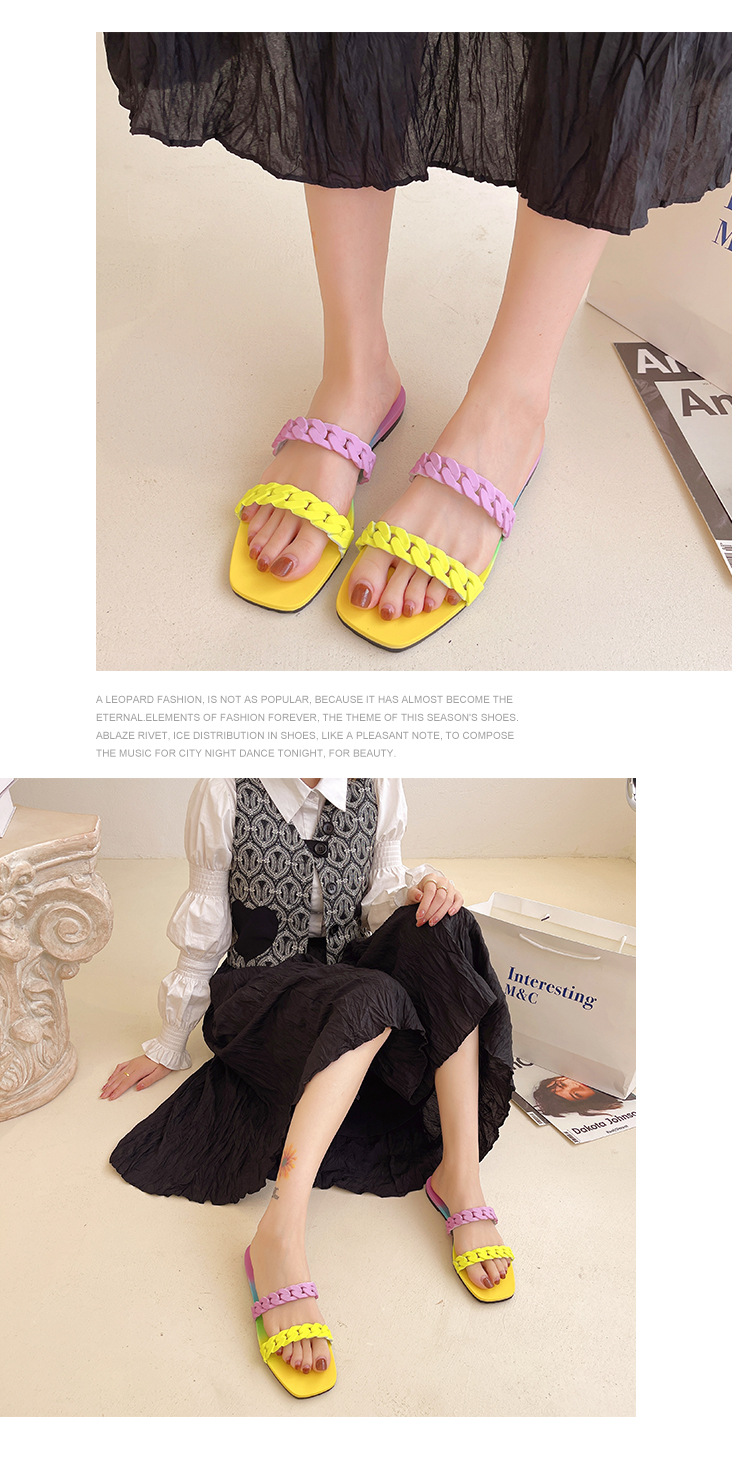 New Rainbow Bottom Chain Beach Slippers Candy Colorful Slipper Sandals Ladies