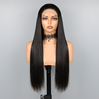 Peluca de Cabello Remy Vietnamita Nuocheng SDD, Liso Natural, con Frente de Encaje sin Pegamento, Color Negro, para Mujeres, 250% de Densidad, Largo Extendido
