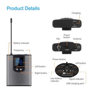 Microphone UHF Lavalier sans fil portable OEM, pour caméra DSLR, Interview, enregistrement en direct - Product Image 3
