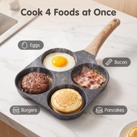 Prix de gros Poêle à frire en bakélite 4 trous en aluminium moulé sous pression antiadhésif avec manche pour la cuisson à quantité minimale de commande basse