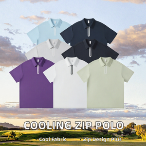 Tissu rafraîchissant personnalisé, respirant, avec motif de lettres brodé, tricoté, pour l'entraînement de golf en extérieur pour hommes, fermeture éclair haute performance pour chemise - Product Image 2