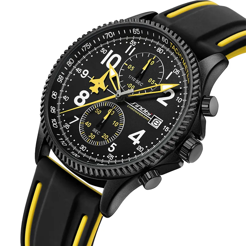 SINOBI High Quality Waterproof Men's Sports Watches from Guangzhou Watch Factory Silicone Straps Watch