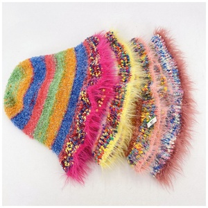 Chapeau bob à volants style peinture à l'huile, rayé, color-block, inspiré de la dopamine, en tricot chaud pour <span class=keywords><strong>femme</strong></span>, idéal automne-hiver - Product Image 2