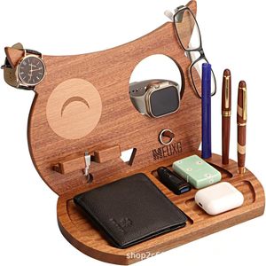 Solid Wood <b>Desktop</b> <b>Shelf</b> For Watches And Phones Multi Functional Charging Dock Creative Storage Organizer - Product Image 1