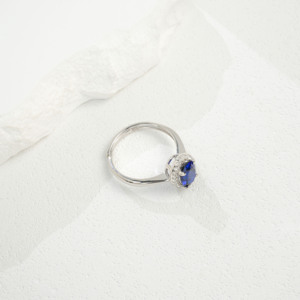 925 silver oval cultivated sapphire ring fashion surround single stone women's ring - Product Image 6