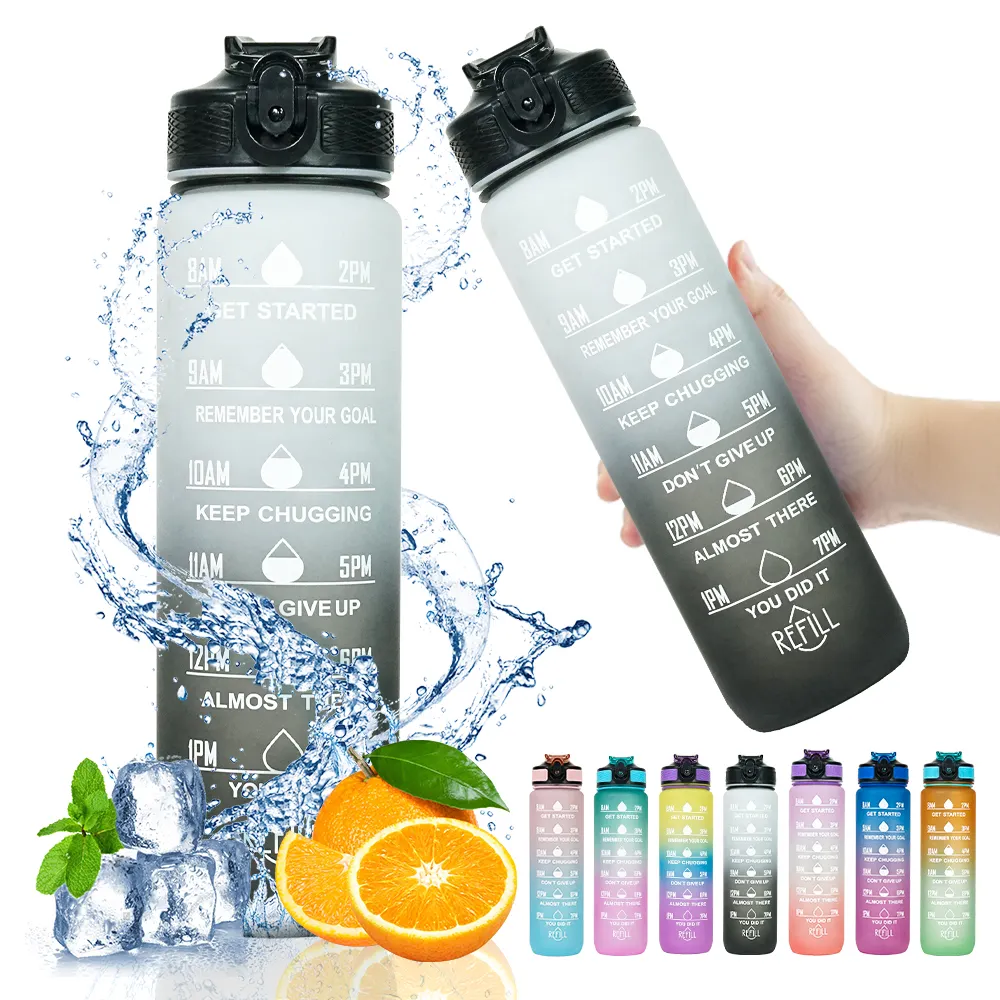Wasserflasche Botol Minum Waterfles Bouteille d'eau en plastique écologique nouvelle bouteille d'eau de sport d'usine 1L de motivation
