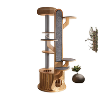 Arbre à chat à 6 niveaux en bois massif écologique avec lit réglable en hauteur, arbre à chat du sol au plafond