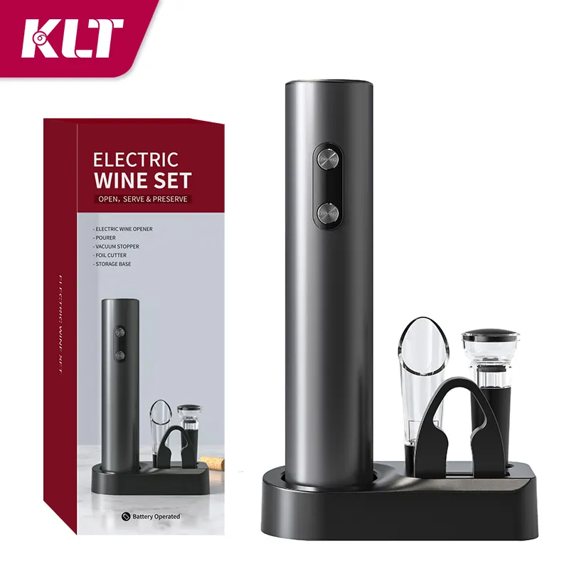 2024 Smart Kitchen Accessories 4In1 Battery-Powered Electric Wine Opener Set with Base Wine Pourer Wine Stopper