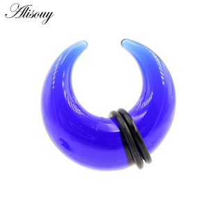 Alisouy, 2 uds., forma de C, cuerno de Búfalo, tabique de cristal, anillos para la nariz, tapón para los oídos, expansor, túneles, guges cónicos, para el cuerpo Piercing, joyería - Product Image 6