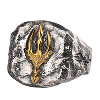 Bague Trident Rétro pour Homme en Tungstène Électroplaqué, Style Hip-Hop Audacieux, Furie Glacée de Poséidon, à Bout Ouvert pour l'Index