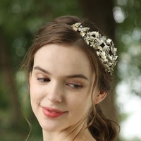 Accessoires de cheveux de mode casque de mariée avec couronne de feuille strass mariage feuille d'or casque