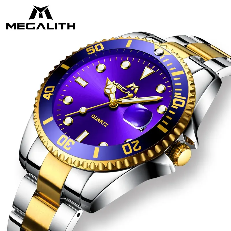 Relogio Masculino Megalith Complete Calendar Multifunction Chronograph Purple Blue Green Watch Luxury wristwatch