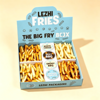 Boîte d'emballage jetable pour frites et hamburgers, avec compartiment pour sauce, idéale pour la vente à emporter
