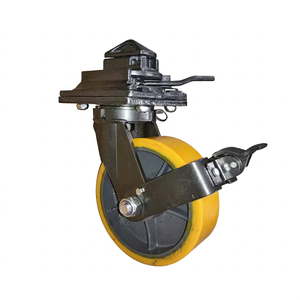Roue pivotante robuste pour poubelle latérale, 6-8 pouces, 200 mm, noyau en acier, PU + métal, avec frein - Product Image 1