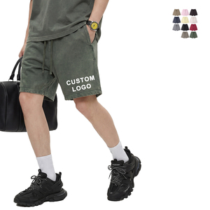 Acid Washed Streetwear Drawstring Shorts Men 100% Cotton Loose Fit Solid Color Heavyweight Custom Logo Casual Shorts - Product Image 1