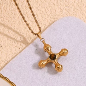 Hot Sales Dainty PVD Plated Natural Stone Pendant Necklace Crystal Stainless Steel <b>Cross</b> Necklace - Product Image 3