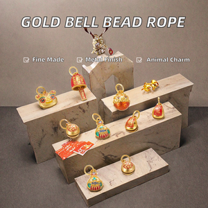 Electroplated Metal Small <strong>Bells</strong> Handmade DIY Souvenir Bracelet with Animal Style Burnt <strong>Blue</strong> Weaving Hand Rope Beads Runqi Brand - Product Image 2