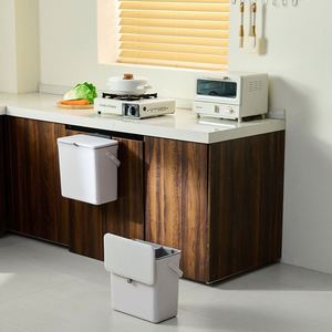 Poubelle suspendue de 12 L pour la cuisine, grande capacité, panier à déchets pour le recyclage, poubelle murale pour la salle de bain avec couvercle - Product Image 1