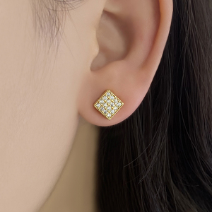 Simple Design 18K Gold Plated Cubic Zirconia Square <b>Stud</b> Earrings for Women - Product Image 5