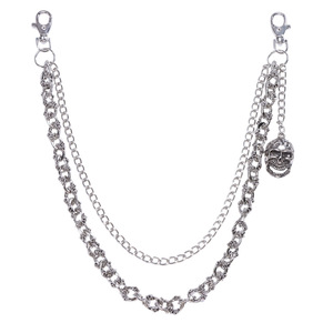 โซ่คาดเอวรูปหัวกะโหลกสำหรับผู้ชาย สไตล์ฮิปฮอป โลหะผสมสังกะสี สองชั้น แบบลำลอง สไตล์พังก์ เครื่องประดับแฟชั่น โซ่คาดตัว - Product Image 5