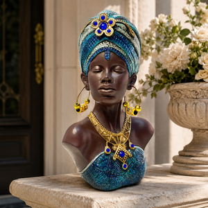 Ornements en résine créatifs de style européen, représentant une femme noire à turban bleu, pour entrée, modèle de vin MiYue High - Product Image 6
